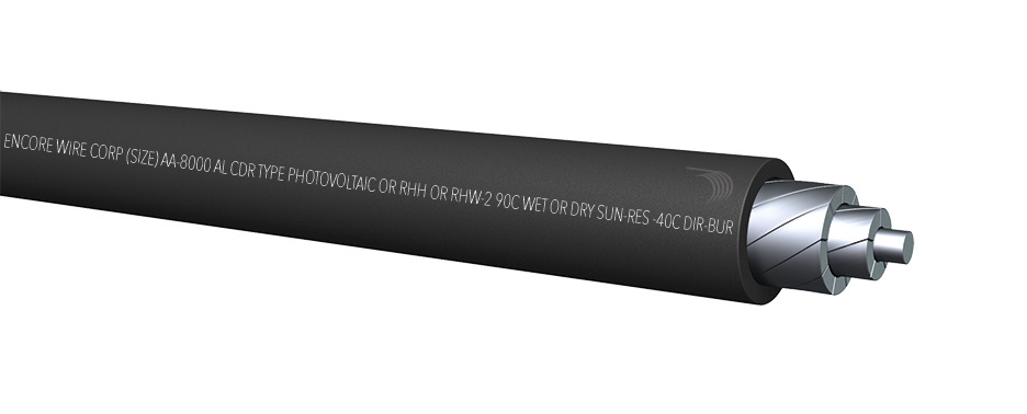 366125001598 RHH/RHW-2 Photovoltaic Wire, 1000/2000 V, (1) Conductors 500 kcmil Conductor Stranded Aluminum Conductor, Black