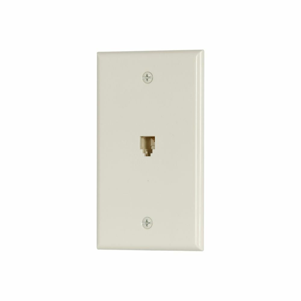 Eaton Wallplate with connector, 4-conductor jack, Commercial, residential telephone, Flush, box, Light almond, Data/Voice modular jack, Type 625B4 screw terminals, Thermoplastic elastomer (TPE), Standard, Type 625B4