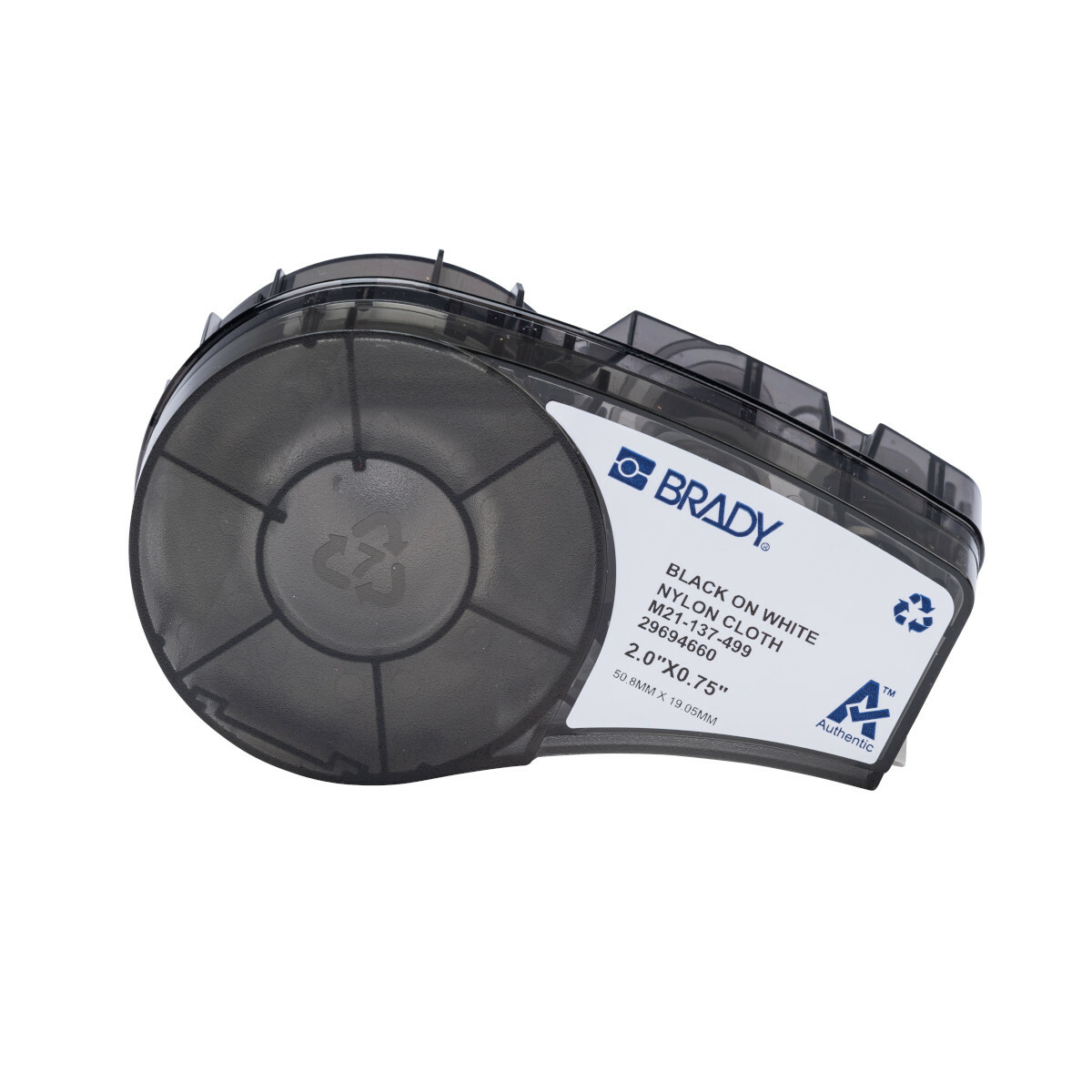M21-137-499 Multi-Purpose Label, 2 in W, Black on White, Nylon Cloth