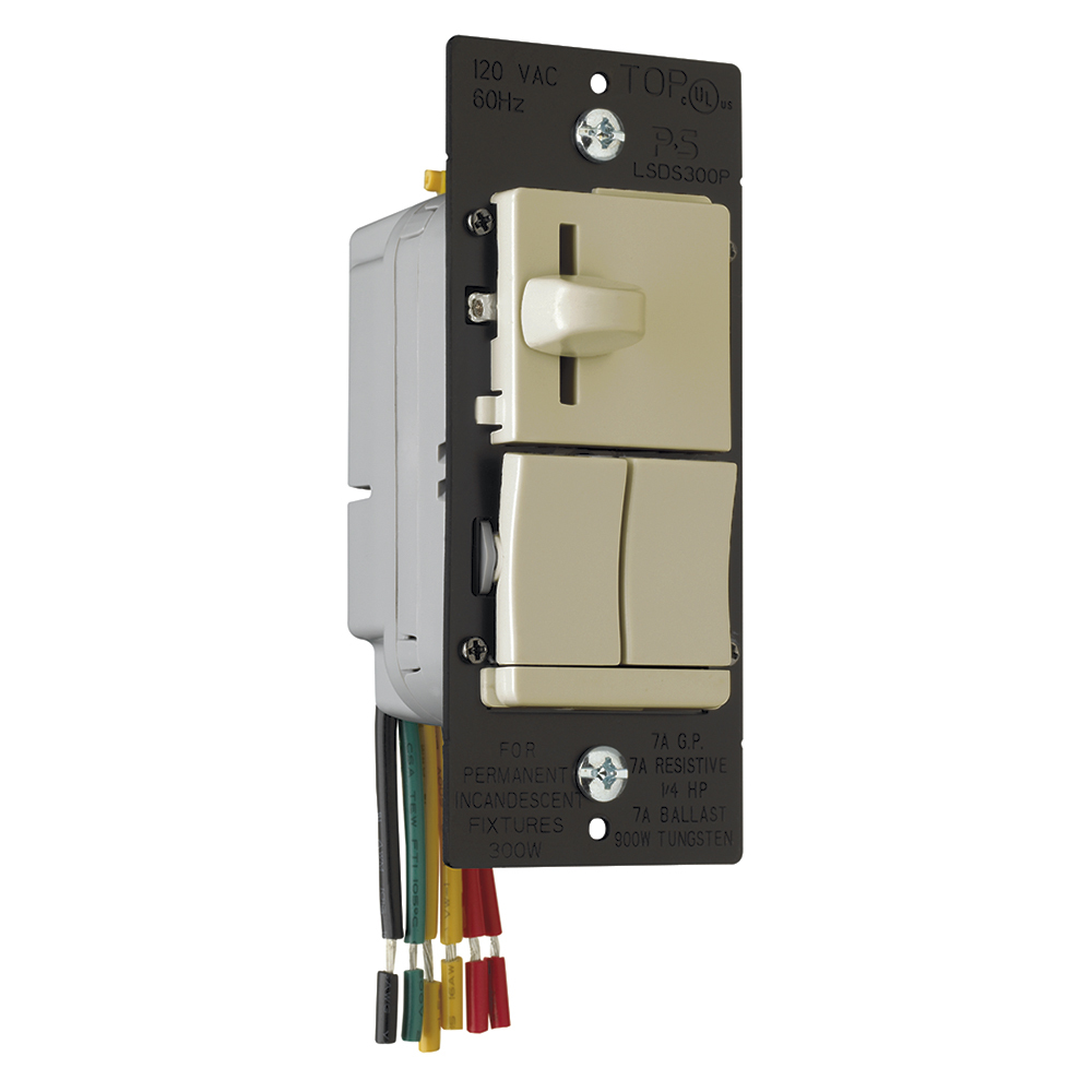 LSDS300PIV Wattstopper LS TradeMaster 3-Way Dimmer Switch, 120 VAC, 7 A, 1 Poles, On/Off Operation, Ivory