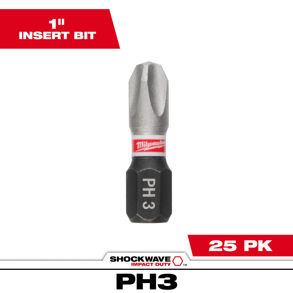 48-32-4713 Shockwave Impact Duty Impact Insert Bit, #3 Phillips Point, 1/4 in, Steel