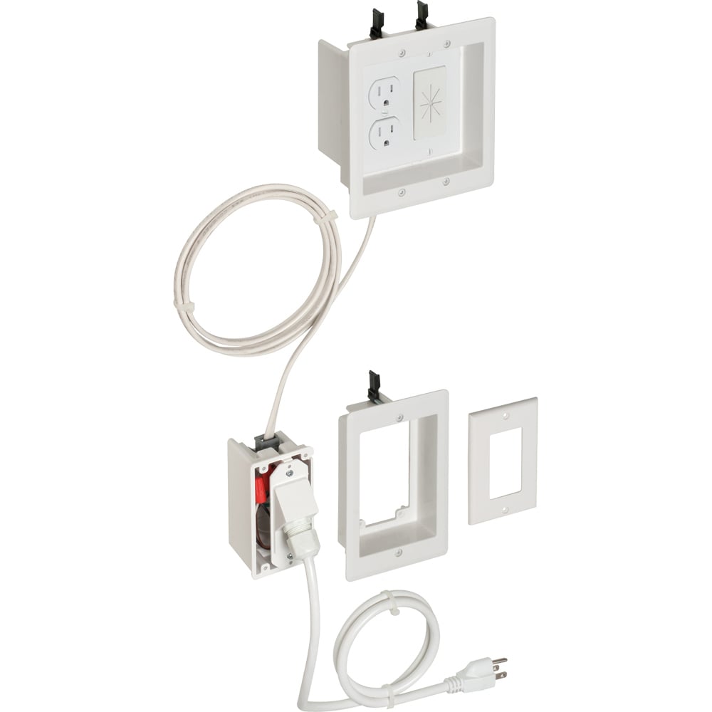 TVBRA3K Ready-To-Use TV Box Kit With 2-Gang Power/Low Voltage Box, Plastic, 2 Gangs