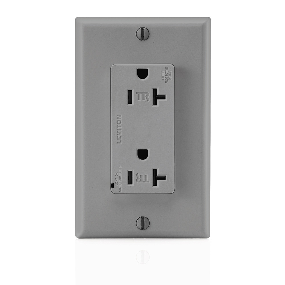 T5380-GY Type 3 2-Pole 3-Wire Self-Grounding Tamper Resistant Straight Blade Surge Protective Receptacle, 125 V AC, 20 A, 5 kA Short Circuit