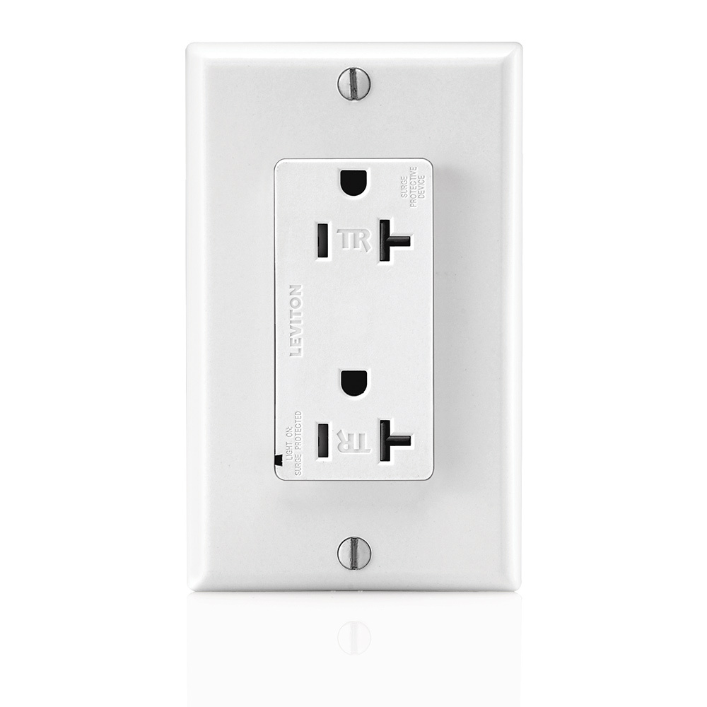 T5380-W Self-Grounding Tamper-Resistant Surge Protective Receptacle, 125 V AC, 20 A, 5 kA Short Circuit