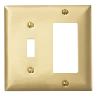 Hubbell Wiring Device Kellems, Wallplates and Boxes, Metallic Plates, 2-Gang, 1) Toggle Opening, 1) Decorator Opening, Standard Size, Brass