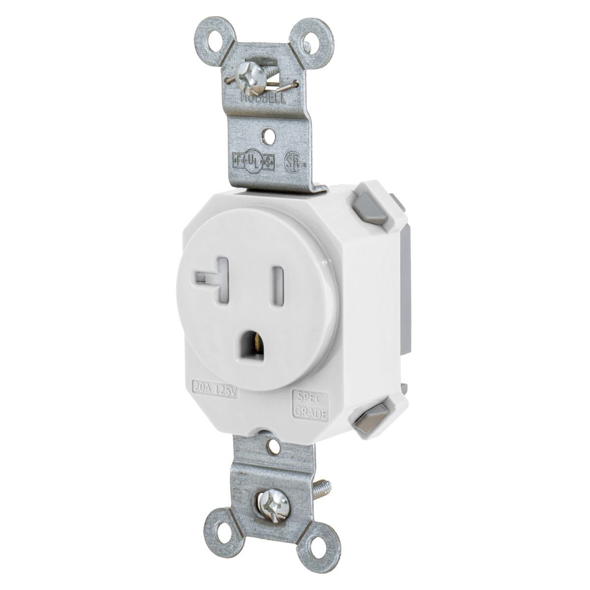 SNAP5361WTR 1-Phase Extra Heavy Duty Grounding Single Standard Tamper-Resistant Screw Mount Straight Blade Receptacle, 125 V AC, 20 A, 2 Poles, 3 Wires, White