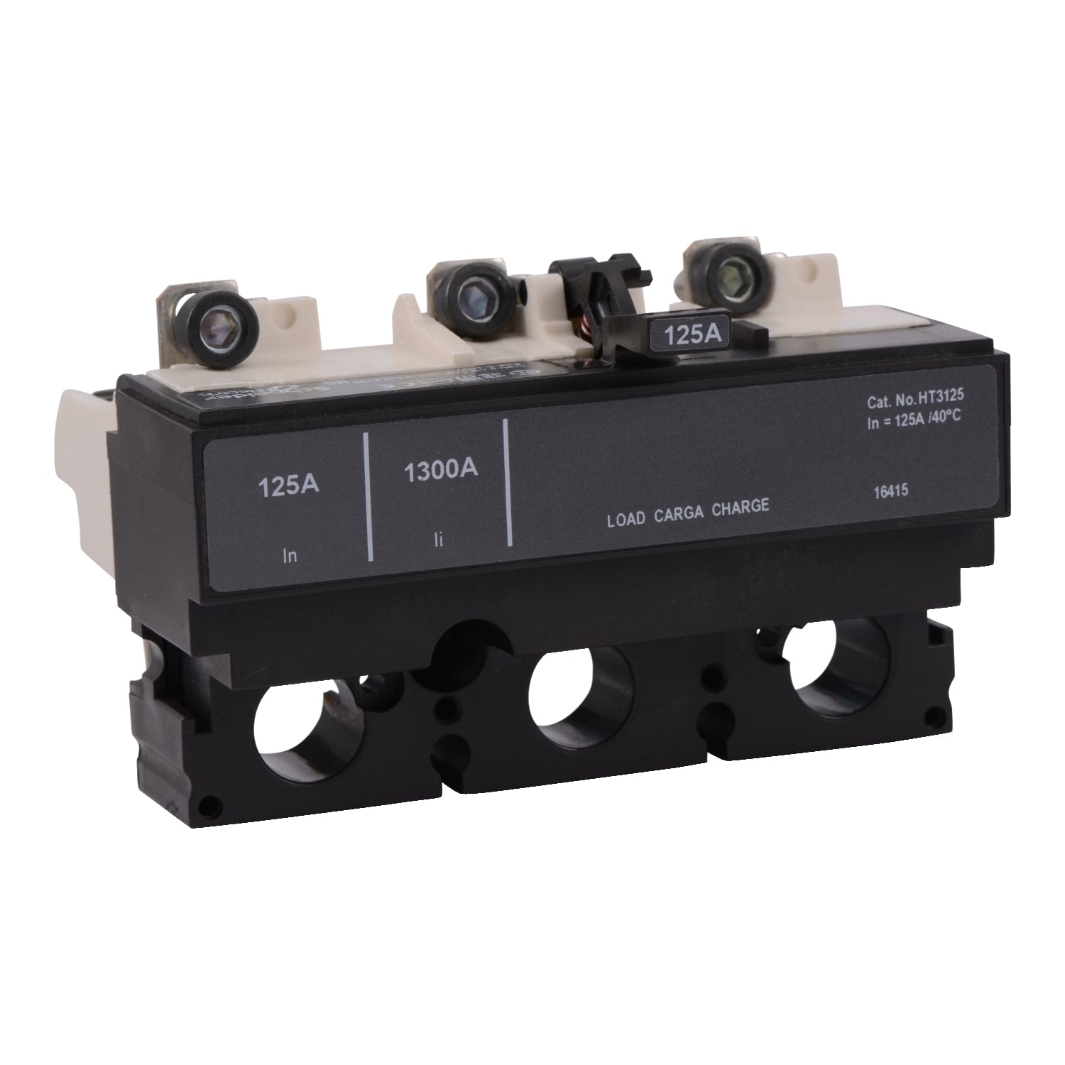 HT3125 Type HT Thermal Magnetic Breaker Trip Unit, 3 Poles, 125 A, H Frame, For Use With PowerPact HD, HG, HJ, HL Molded Case Circuit Breaker