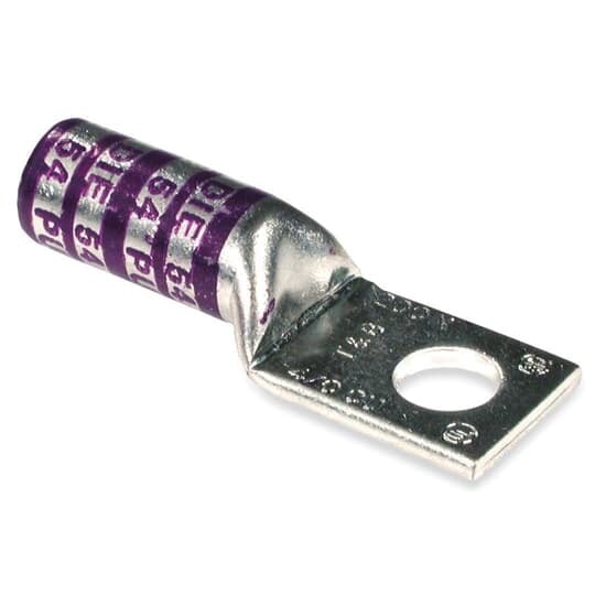 256-30695-1252 Color-Keyed 1-Hole Non-Insulated Compression Lug, 4/0 AWG Copper Conductor, Die Code: 54, 1/4 in Stud, Copper