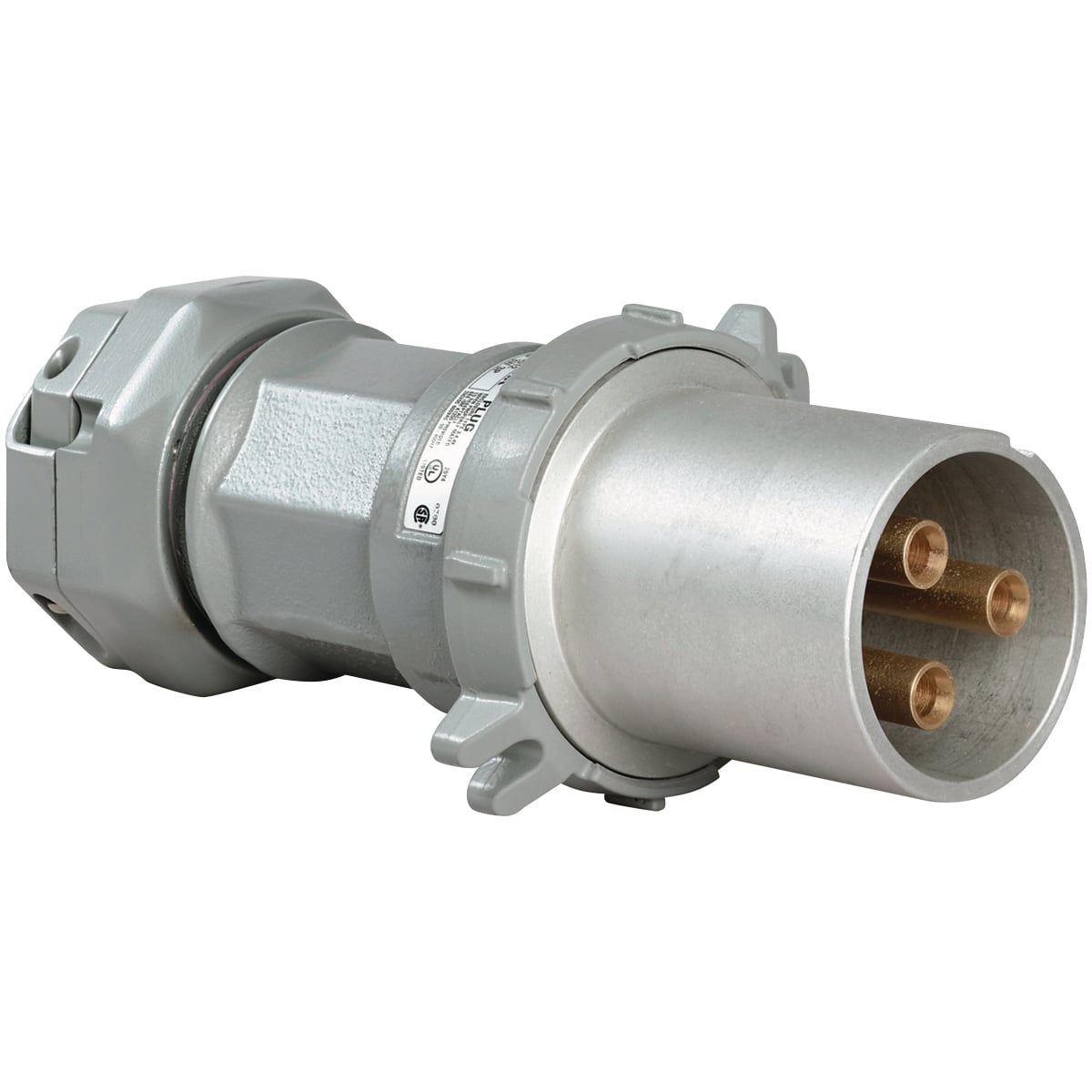 VP204612 VP Series 3-Phase Style II Heavy Duty Pin and Sleeve Plug, 600 V AC/250 V DC, 200 A, 4 Poles, 3 Wires, Gray