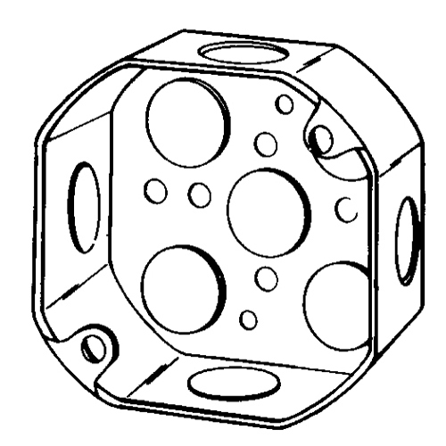 4O-1/2 Octagon Box, Steel, 15.5 cu-in Capacity, 9 Knockouts, 1-1/2 in D