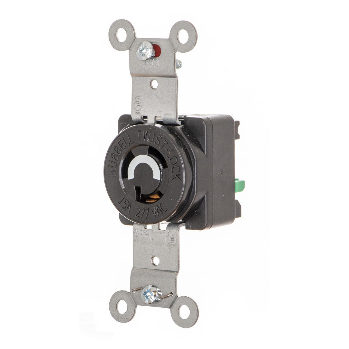 HBL4760ST EdgeConnect 1-Phase Locking Receptacle, 277 V AC, 15 A, 2 Poles, 3 Wires, Black