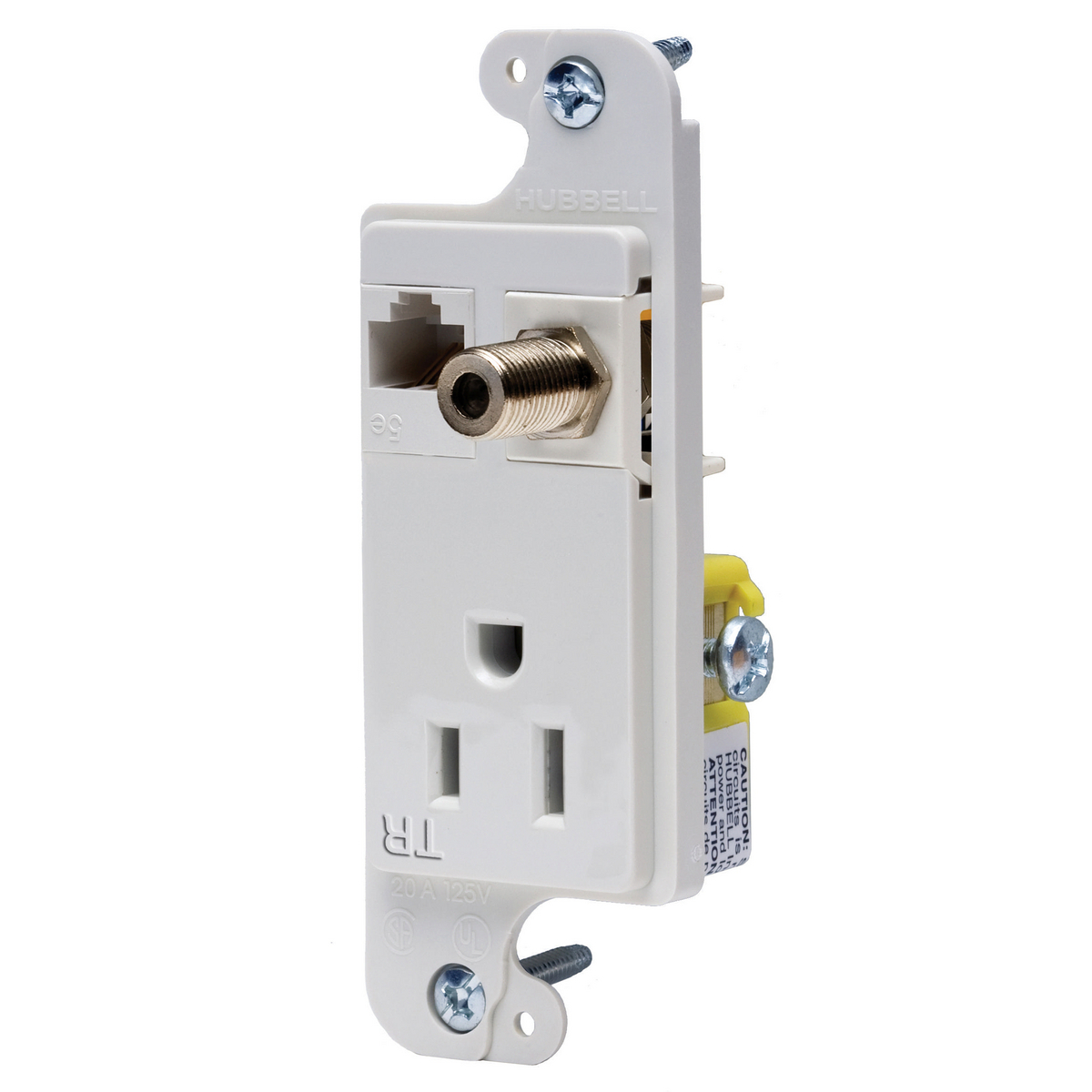 RJ650WTR 1-Gang Tamper Resistant Multimedia Outlet, F-Connector/Power Receptacle Outlet, Wall Mounting, NEMA 5-15R Configuration