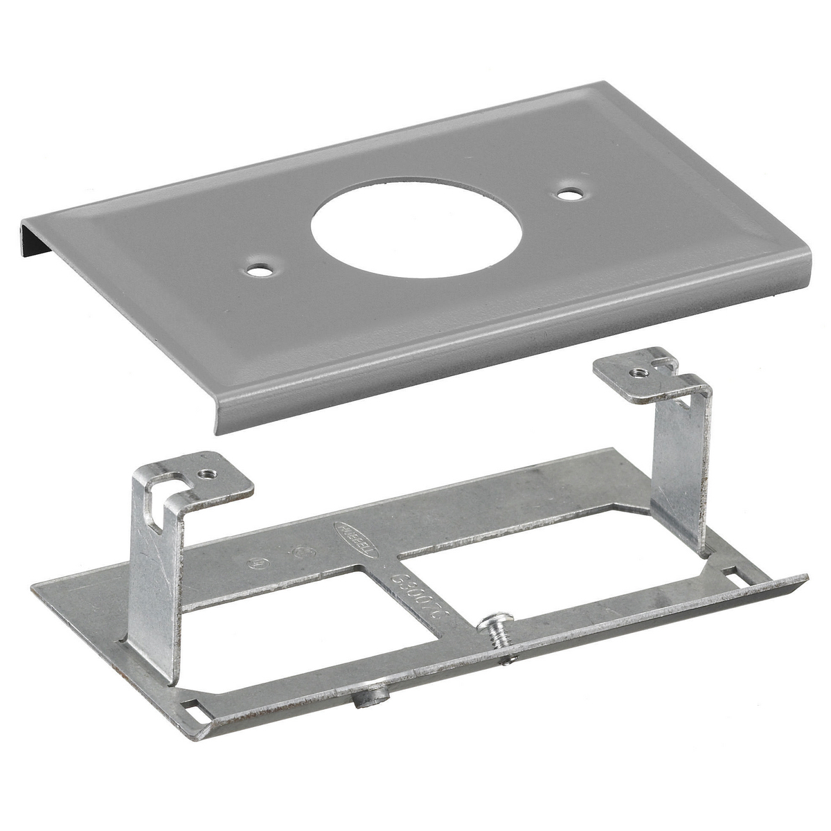 HBL3027AEGY HBL3000 Single Standard Receptacle Cover Plate, 1.4 in Opening, For Use With HBL3000 Series Metal Raceway, Rolled Steel, Gray