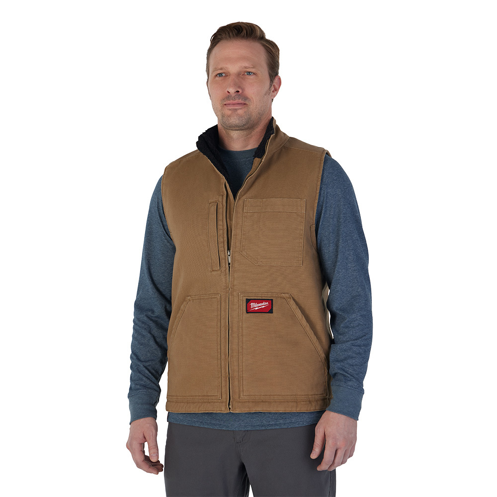 801BR-L Heated Vest, L, Brown, Cotton/Polyester, Zipper Closure