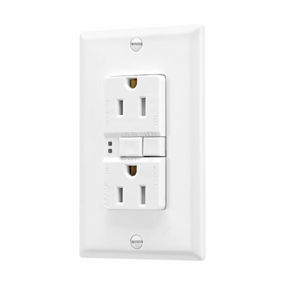 Eaton AFGF receptacle,Tamper resistant,Self-test,#14 - 10 AWG,15A,Residential,Commercial,Flush,125 V,AFGF,Back and side wire,White,Brass,Receptacle,Tamper resistant,Polycarbonate,5-15R,Two-pole, three-wire, grounding