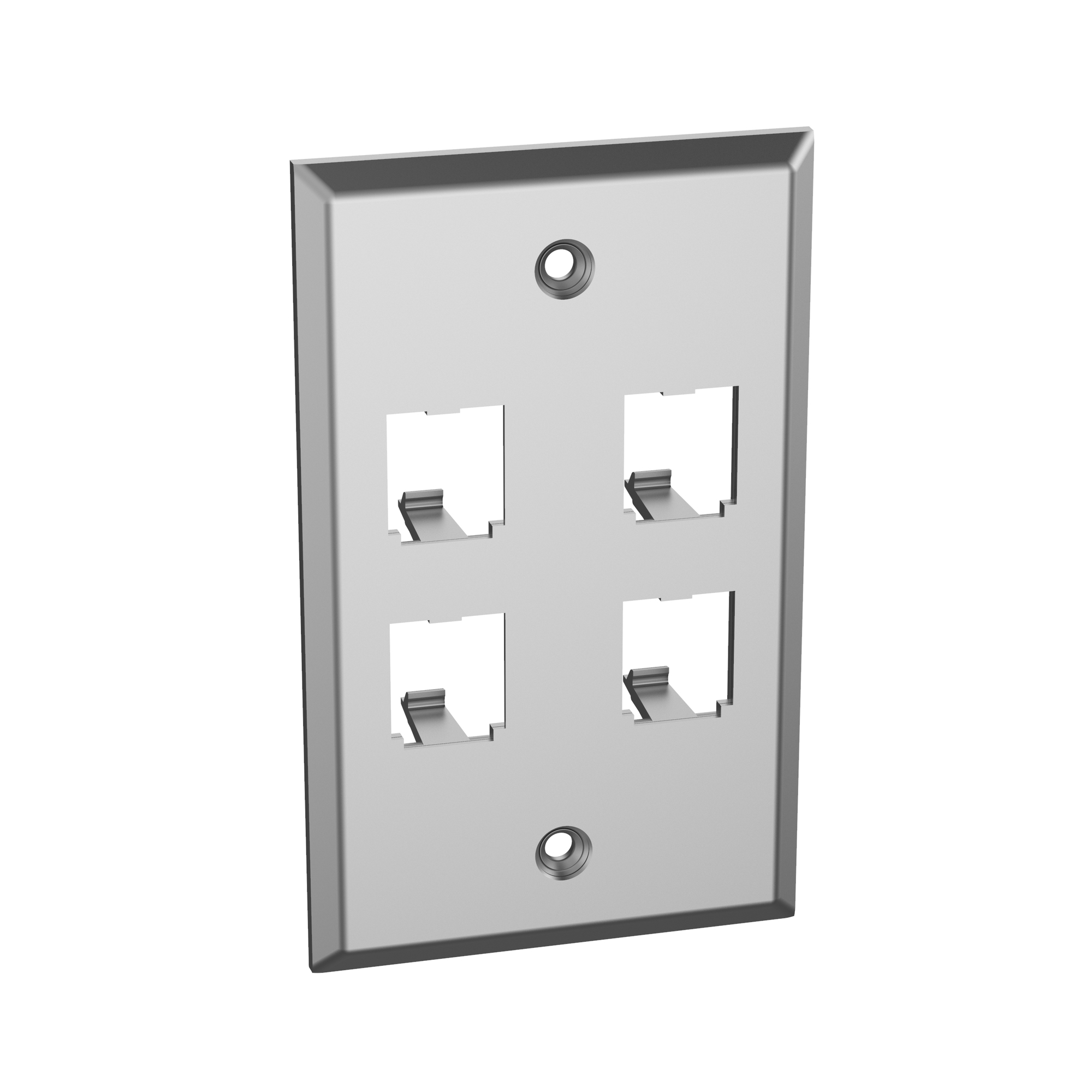 CFP4SY Mini-Com PanNet Flat Vertical Faceplate, 1 Gangs, 4 Ports, Mini-Com Module, Fastened Mount, Stainless Steel