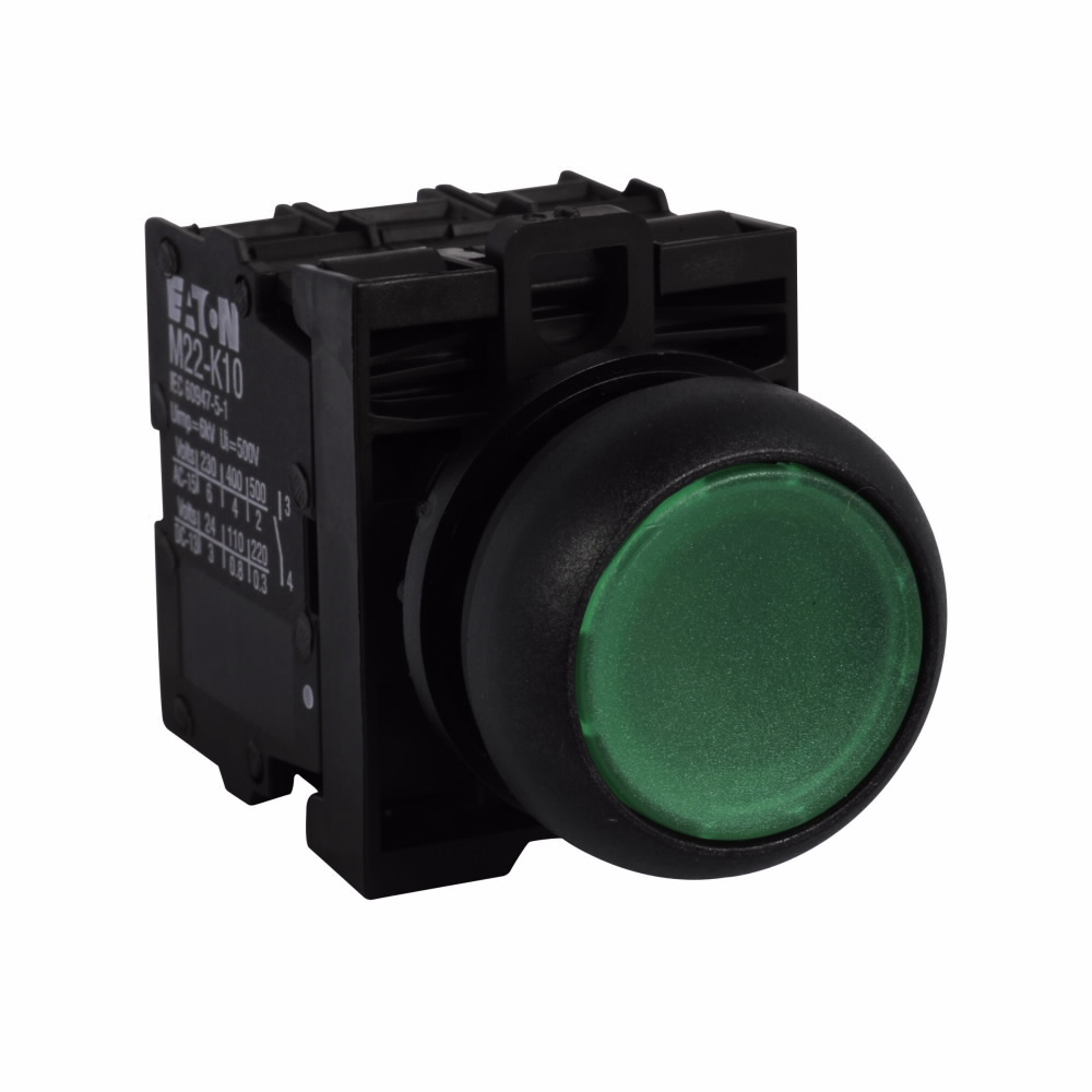 M22S-DL-G-K11-230G Modular Illuminated Pushbutton, 22.5 mm, 1NO-1NC Contact, Green