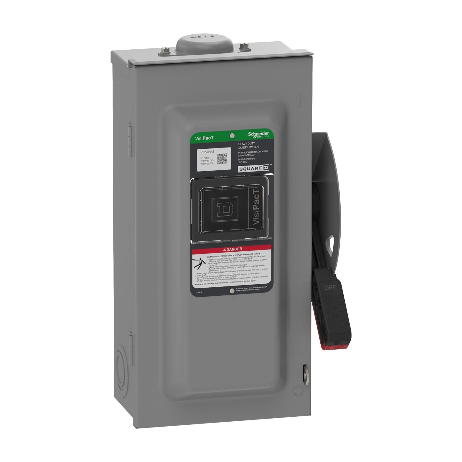 VH223NRB Heavy Duty Fusible Disconnect Safety Switch, 240 VAC, 250 VDC, 100 A, 7.5, 15, 20, 30 hp, 2 Poles