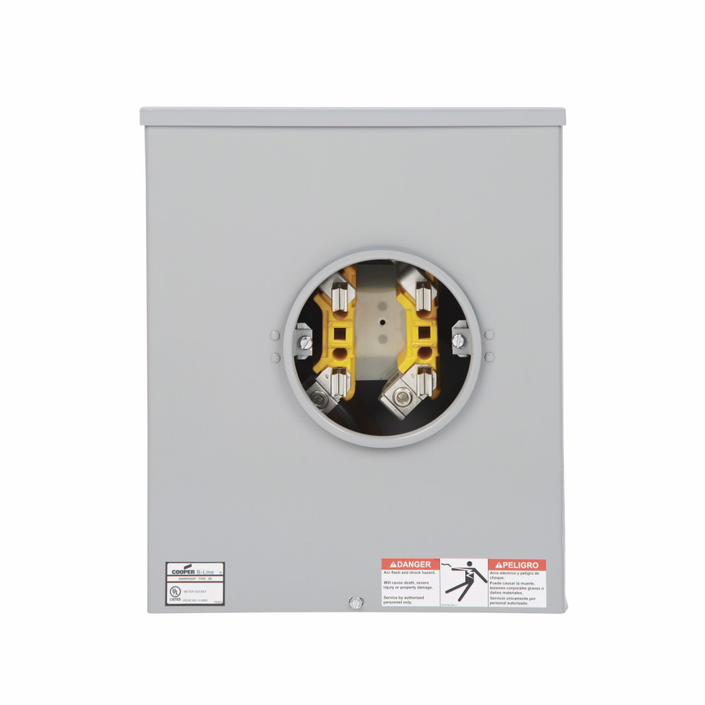UG204 F Single Meter Socket, Knockouts Top Provision, 200 Amp, UG, 4 Jaw, Ringed, 3, Steel, ANSI 61 Paint, Front, 1 Pole, 3 Wire, #6-350 MCM Line Lug Size, #6-250 MCM Load Lug Size, None