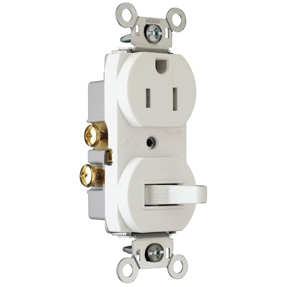 691TRW 15 Amp 120V/125V Combination Single-Pole Toggle Switch and Single Receptacle, White