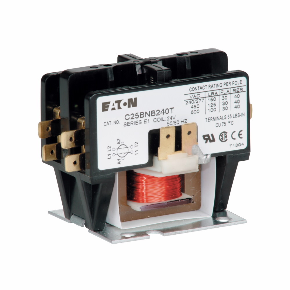 C25BNB220T Compact Definite Purpose Contactor With Metal Mounting Plate, 24 V AC V Coil, 20/30 A, 2 Poles