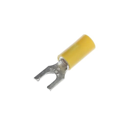 RC2227 Sta-Kon RC Series Insulated Fork Terminal, 12 to 10 AWG Conductor, 1.09 in L, Brazed Seam/Serrated Barrel, Copper, Yellow
