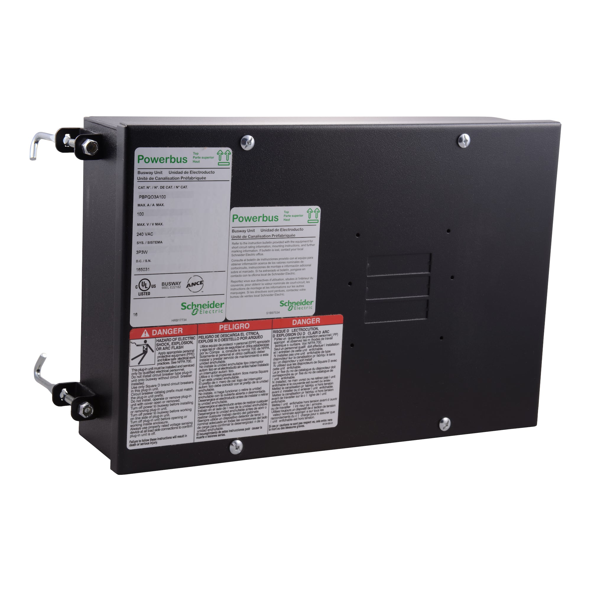 PBPQO3A100 Powerbus 3-Phase Busway Plug-In Unit Enclosure, 10 in H x 14.74 in W x 3-3/4 in D, NEMA 1 NEMA Rating