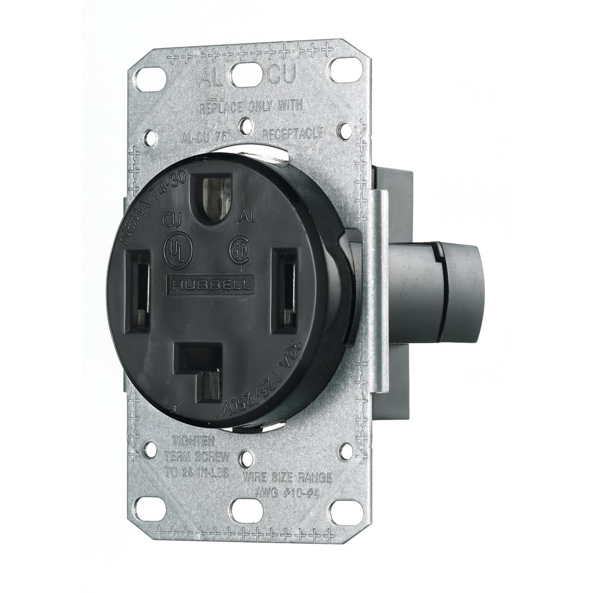 RR430F 1-Phase Flush Mounted Single Standard Screw Mount Straight Blade Power Receptacle, 125/250 V AC, 30 A, 3 Poles, 4 Wires, Black