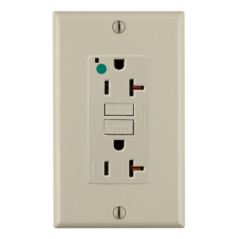 GFNT2-HFI SmartlockPro Slim Duplex Feed Through Self-Test Slim GFCI Receptacle, 120 V AC, 20 A, 2 Poles, 3 Wires, Ivory
