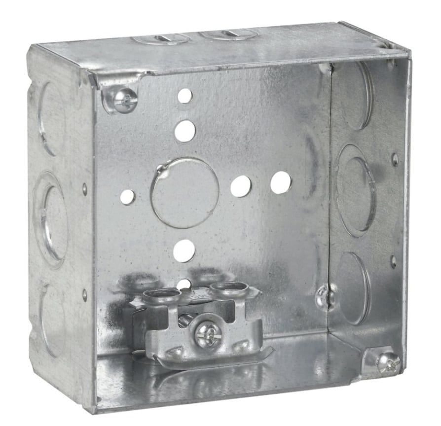 TP431PF TP Welded Outlet Box, Steel, 30.3 cu-in Capacity, (7) Knockouts, 4 in H x 4 in W x 2-1/8 in D