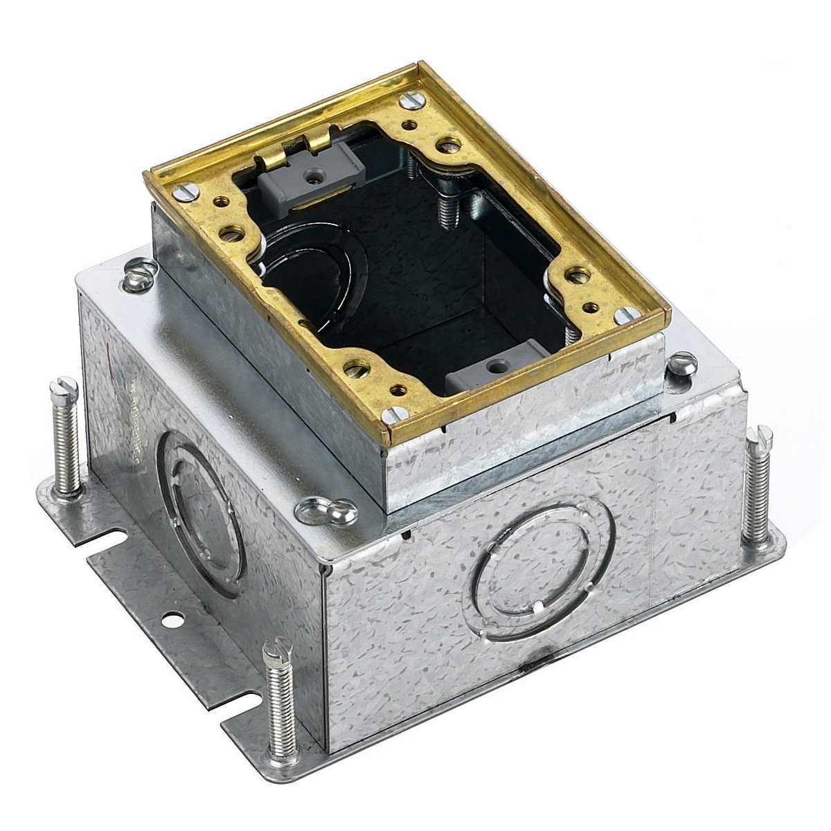 B2431 Deep Fully Adjustable Standard Sized Floor Box, Stamped Steel, 60 cu-in Capacity, 1 Gangs, 1 Outlets, 4 Knockouts, 4.81 in L x 6 in W x 3.72 in H