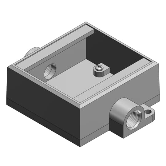 FSC12-TB T&B Type FSC Feed-Through Shallow Style Cast Device Box, Iron Alloy, 2 Gangs, 2 Outlets, 2 Knockouts, 4-5/8 in W x 2 in D x 4-9/32 in H