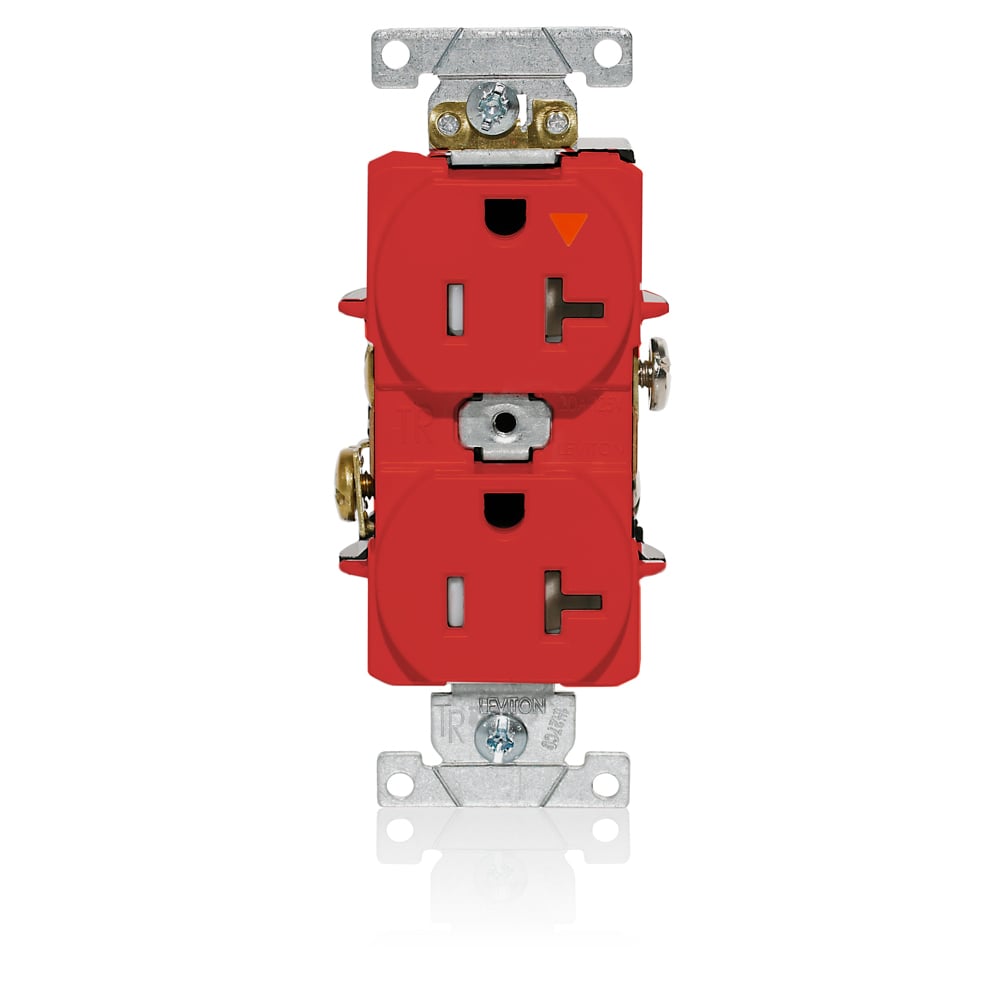 T5362-IGR T5362-IG Duplex Flat Face Heavy Duty Isolated Self-Grounding Standard Tamper-Resistant Straight Blade Receptacle, 125 V AC, 20 A, 2 Poles, 3 Wires, Red