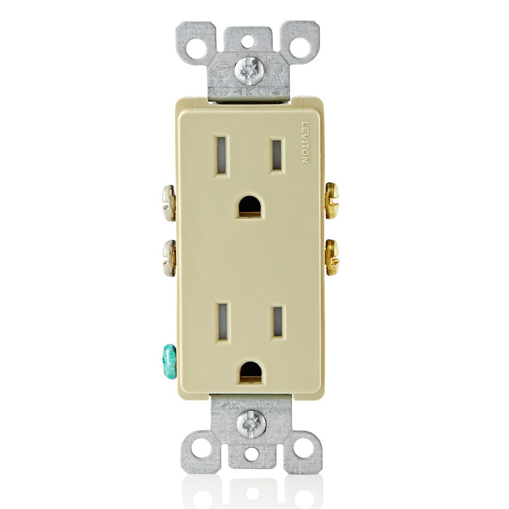 T5325-I Duplex Grounding Tamper-Resistant Straight Blade Receptacle, 125 V AC, 15 A, 2 Poles, 3 Wires, Ivory