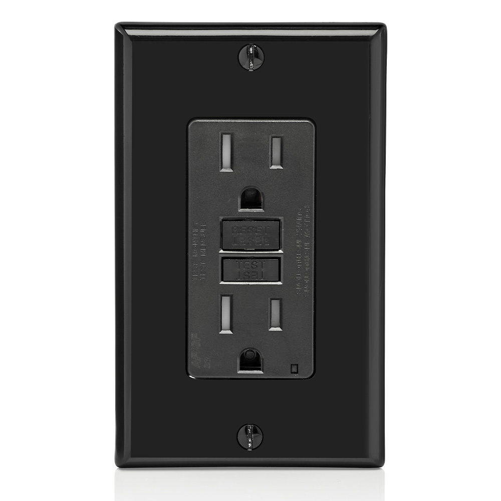 AGTR1-E Decora Dual Function Monochromatic Tamper-Resistant AFCI/GFCI Receptacle, 125 V AC, 15 A, 2 Poles, 3 Wires, Black