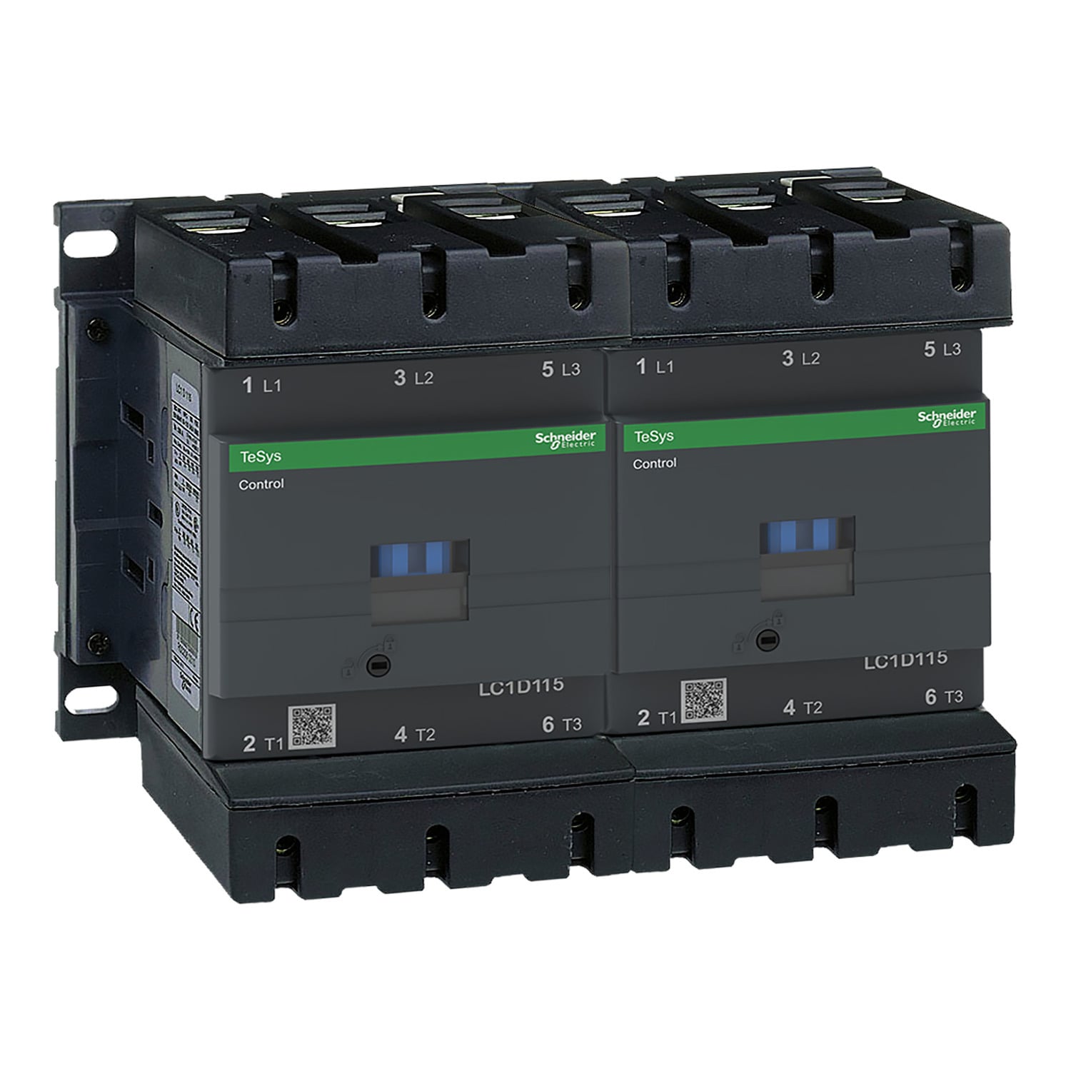 LC2D1156F7 TeSys D Reversing Contactor With Front Cover, 110 V AC V Coil, 115/200 A, 1NO-1NC/3NO Contact, 3 Poles
