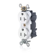 MT563-SW Lev-Lok 1-Phase Duplex Heavy Duty Tamper Resistant Straight Blade Receptacle, 125 V AC, 20 A, 2 Poles, 3 Wires, White