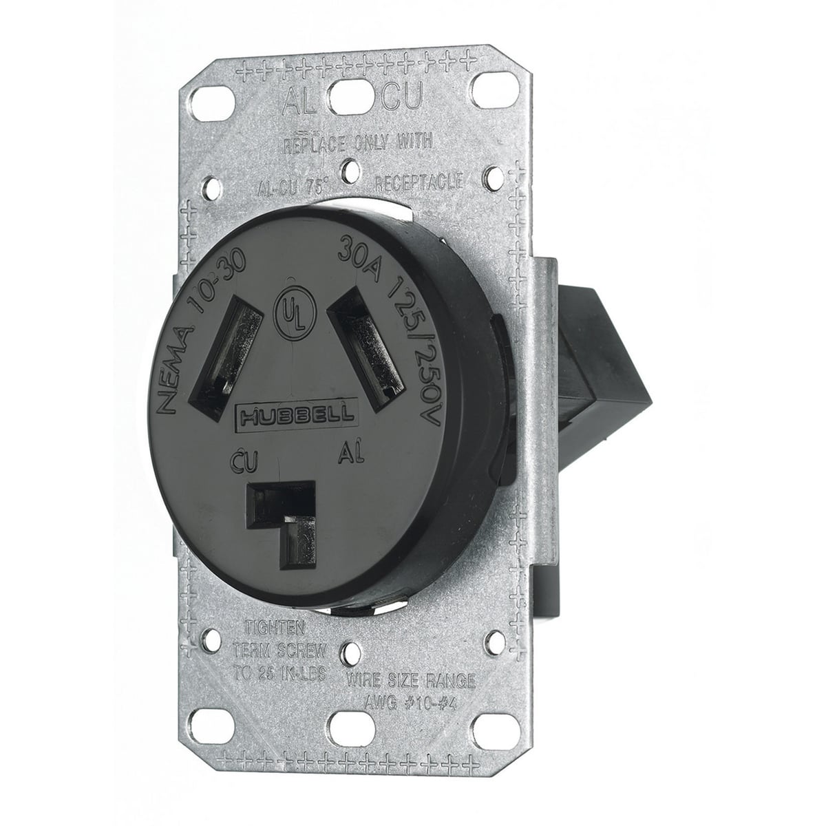 RR330F 1-Phase Dryer Range Screw Mount Power Receptacle, 125/250 V AC, 30 A, 3 Poles, 3 Wires, Black