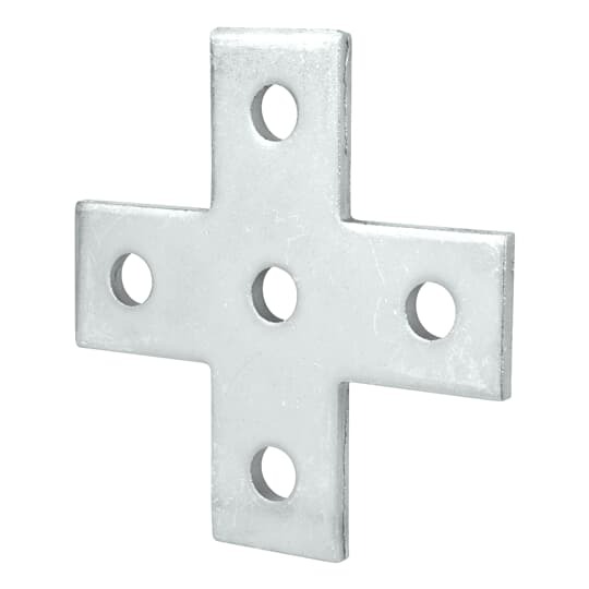 AB-253EG Superstrut Cross Flat Plate Fitting, 5 Holes, 5-3/8 in L x 5-3/8 in W x 1/4 in THK, Steel