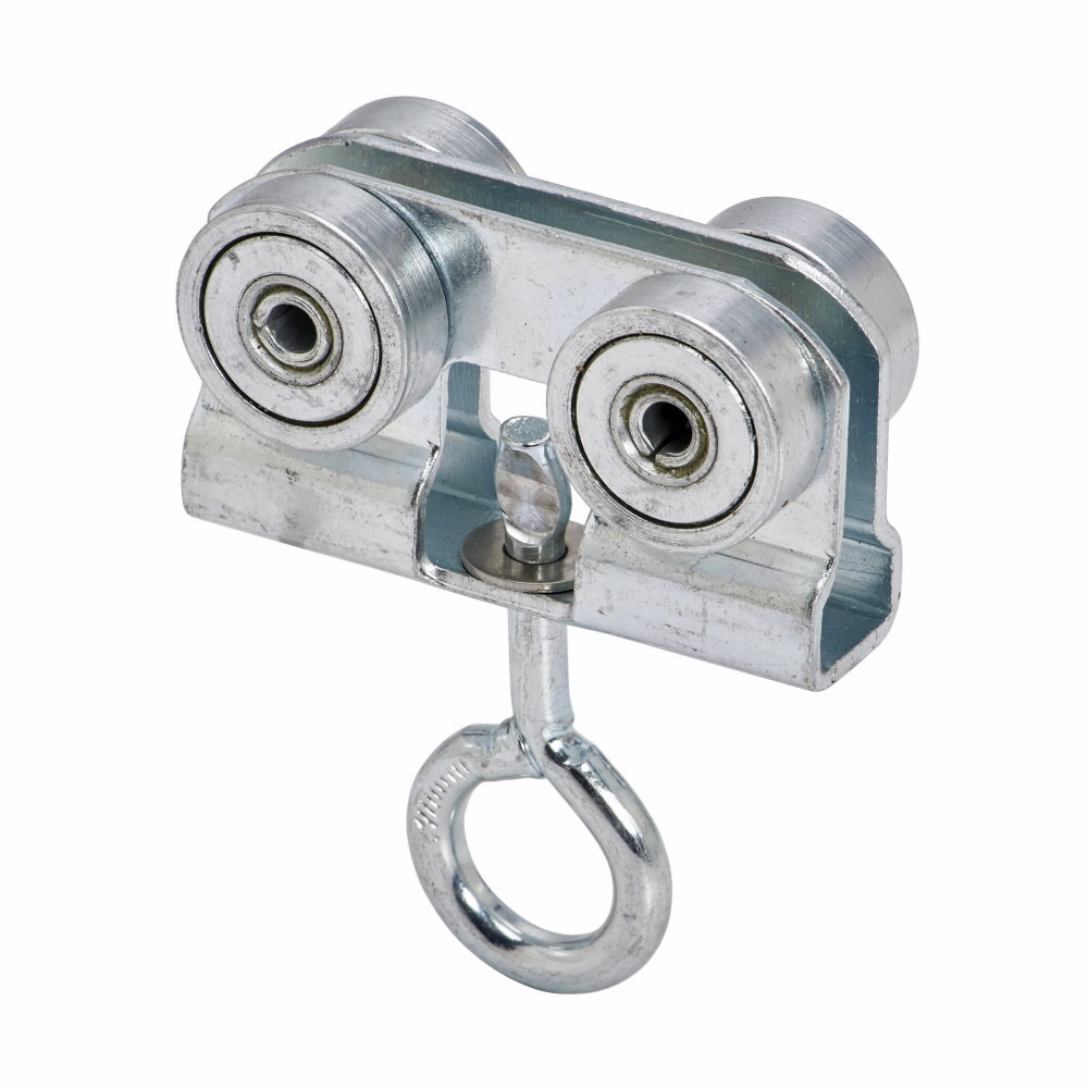 B478HZN 4-Bearing Light Duty Trolley Assembly With Eye Hook, 3 in L, Strip Steel