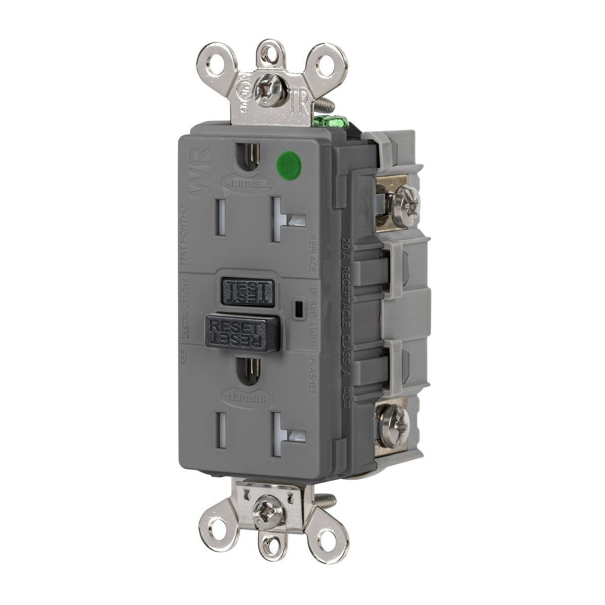 GFSG8300GRY Extra Heavy Duty GFCI Receptacle, 125 V AC, 20 A, Grey