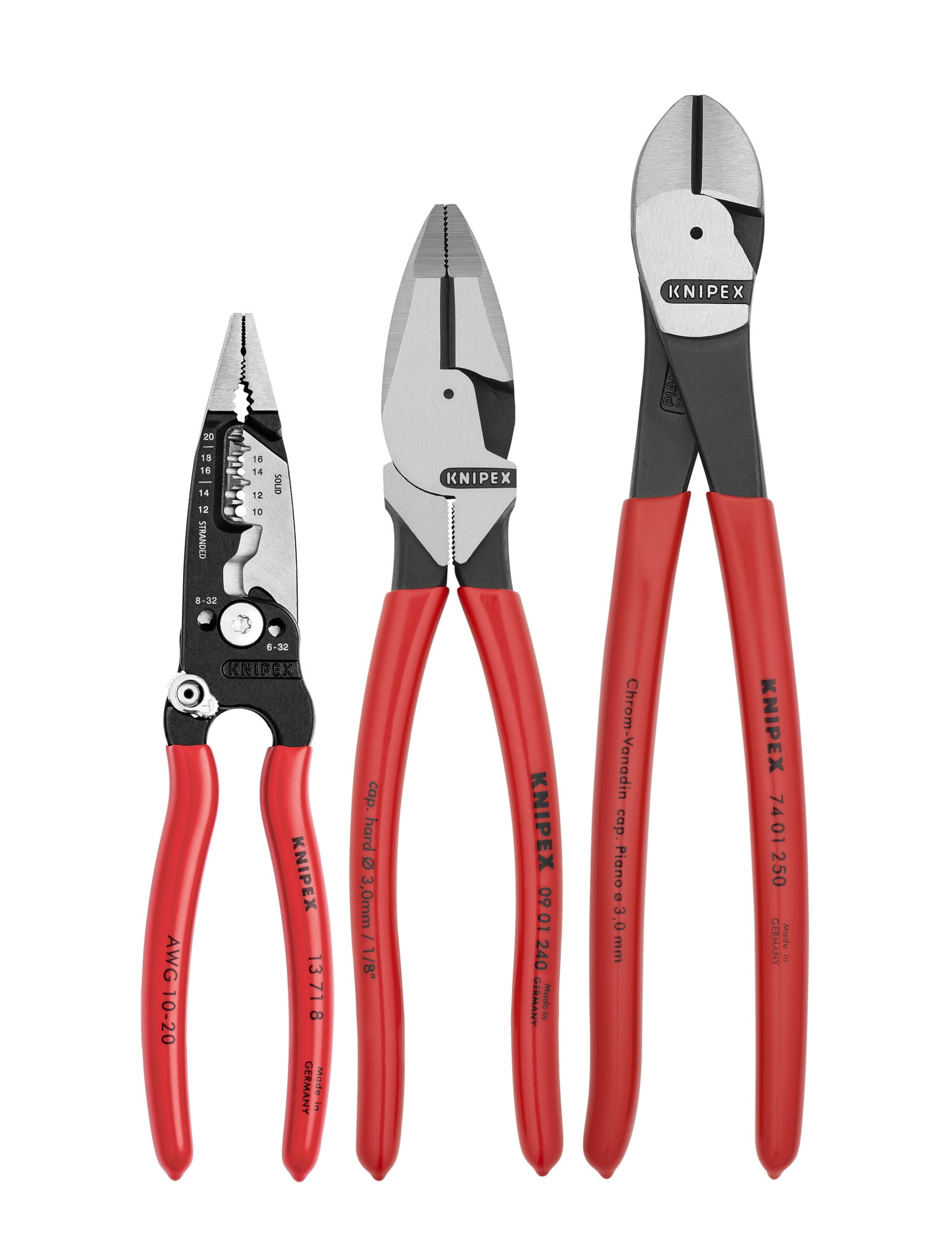 9K 00 80 158 US 9K 00 Heavy Duty Electrical Pliers Set, Diagonal Cutter, Linemans, 3 Pieces, Flat Jaw Surface