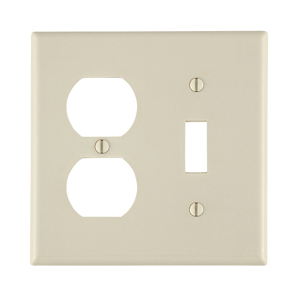 78005 Standard Size Traditional Combination Wall Plate, 2 Gangs, 4.56 in W x 4.5 in H, Thermoset, Light Almond