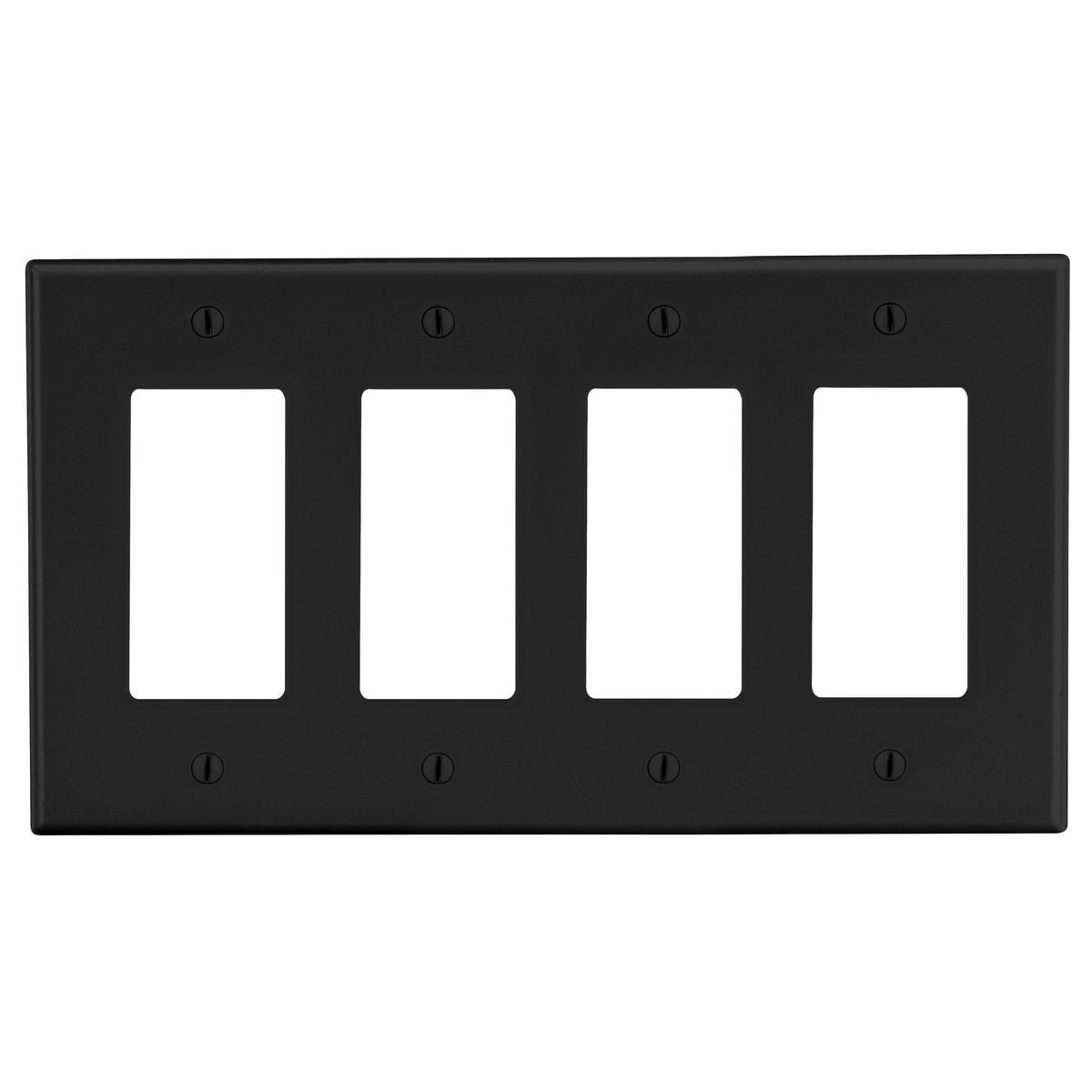 P264BK Standard Wall Plate, 4 Gangs, 8.31 in W x 4.63 in H, Polycarbonate Thermoplastic, Black