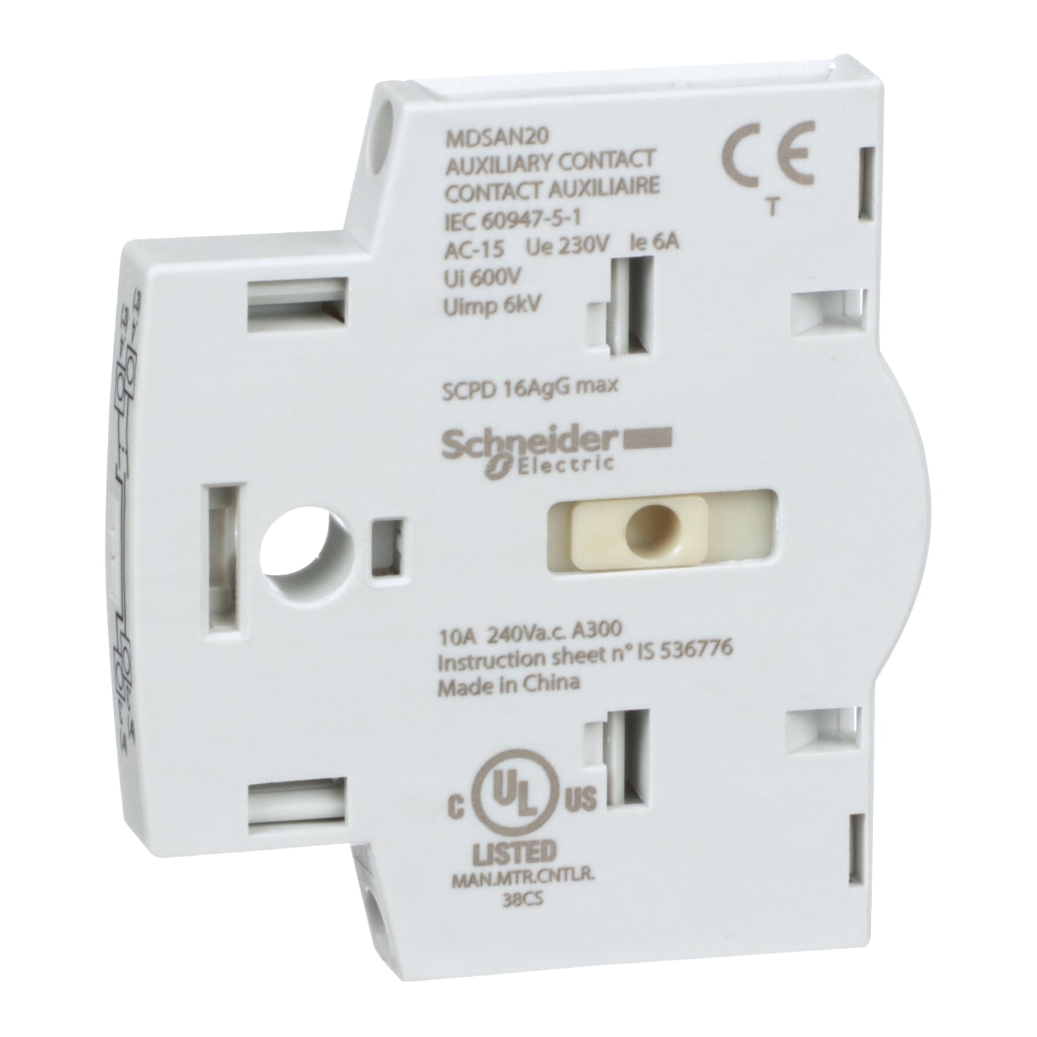 MDSAN20 Auxiliary Contact, 600 V AC, 10 A, 2NO Contacts