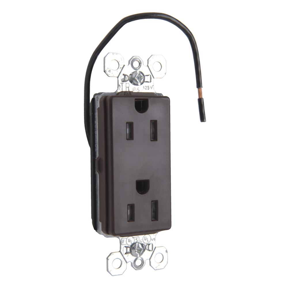PTTR26262 PlugTail 15 Amp 125V Spec-Grade Decorator Duplex Receptacle, Brown