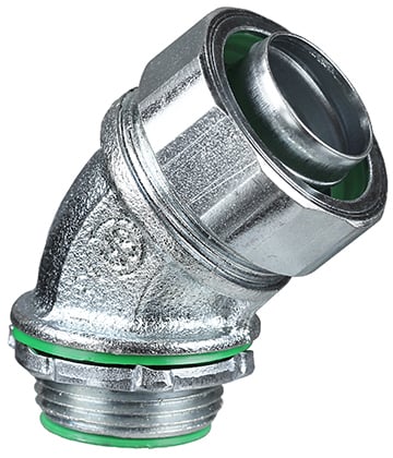 SL45250I Insulated Liquid Tight Conduit Connector, 2-1/2 in Trade, 45 deg, Steel, Zinc Plated