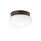 This clean, ceiling light measures 8in.in. in diameter and features our Olde Bronze finish combined with a white glass cover, and uses one, 60-watt (max.) bulb.