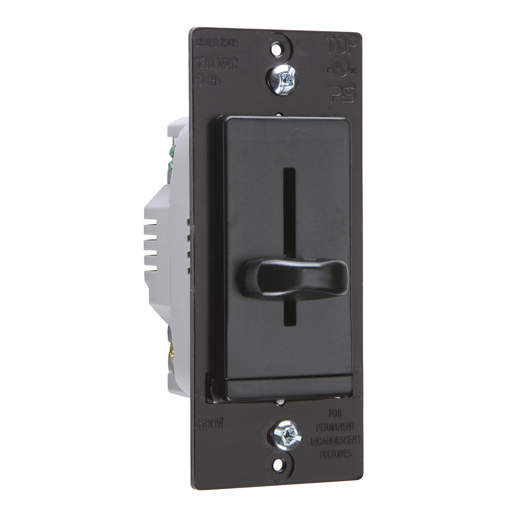 LS600BK LS TradeMaster Decorator Dimmer Switch, 120 VAC, 1 Poles, On/Off Operation, Black