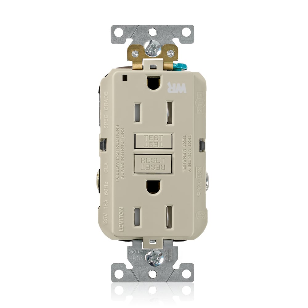 G5262-WTI SmartlockPro Slim Duplex Feed Through Self-Test Tamper/Weather Resistant GFCI Receptacle, 125 V AC, 15 A, 2 Poles, 3 Wires, Ivory